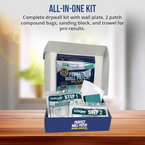 Drywall Repair Kit by SD Home, Fix Large Holes Fast, Wall Plate, 2 Patch Dry Compound Bags, Sanding Block & Trowel, Perfect Drywall Hole Patch Solution, Quick & Easy Filler, Wall Putty, Spackle Paste - style: Drywall Repair Kit