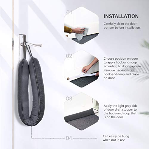 Door Draft Stopper, 48 Inch Weighted Under Door Noise Cold Air Blocker, Heavy Duty Sound Proof Draft Guard Gap Snake for Bottom of Doors and Windows (Gray) - size: 48in