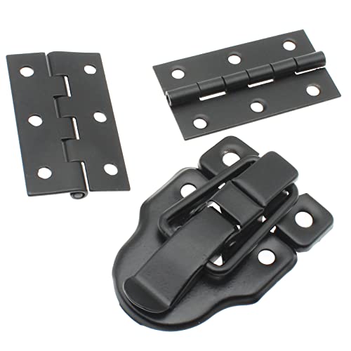 2 Pack Retro Style Duckbilled Toggle Hasp Latch Antique Printed Hinge Kit with Mounting Screws Decorative Wooden Jewelry Box [FDXGYH, Black]