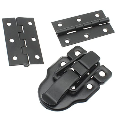 2 Pack Retro Style Duckbilled Toggle Hasp Latch Antique Printed Hinge Kit with Mounting Screws Decorative Wooden Jewelry Box [FDXGYH, Black]