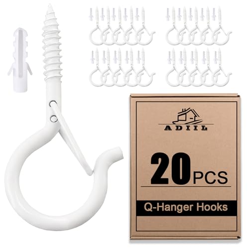 ADIIL 20 PCS Q Hanger Hooks with Safety Buckle, Windproof Screw Hooks for Hanging Outdoor String Lights, Plants, Christmas Patio Lights, 2.2 Inches, White - color: White, size: 20 pcs