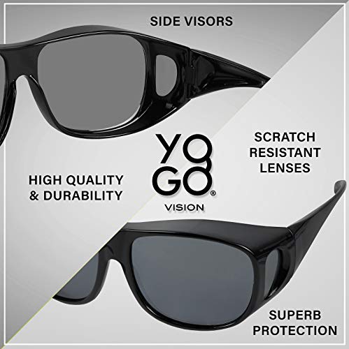 Fit Over Wrap Sunglasses Polarized Lens Wear Over Eyeglasses 100% UV Protection for Men and Women - color: 1 Pack: Black Frame and Grey Lens