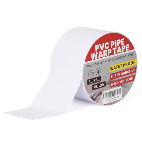 TAPEBEAR Corrosion Protection Pipe Tape, Pipe Wrap Tape for Drain Pipe, Metal Electrical Outdoor Underground Pipe, Waterproof PVC White Tape, Duct Anti-Corrosion and Protection, 3Inch x 33Yard - size: 3inch x 33yard