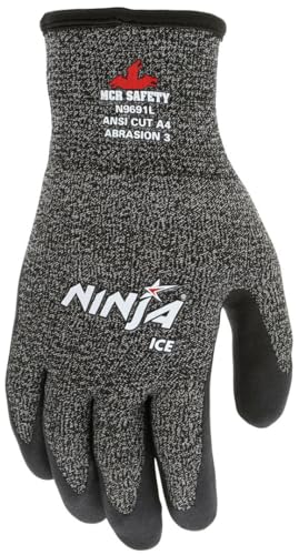 MCR Safety N9691M Ninja Ice Insulated Cut-Resistant Work Gloves, HPT Coated Palm and Fingertips for Wet/Dry Grip, 15-Gauge HyperMax HPPE Shell, 7-Gauge Acrylic Terry Inner Lining, Black, Medium - size: Medium
