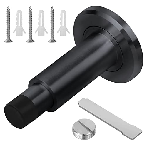 Adjustable Height Door Stopper,304 Stainless Steel Door Stop with Rubber Buffer, Wall Mounted Door Holder, Heavy Duty Doorstops Hardware for Home Office (Black) - color: Black