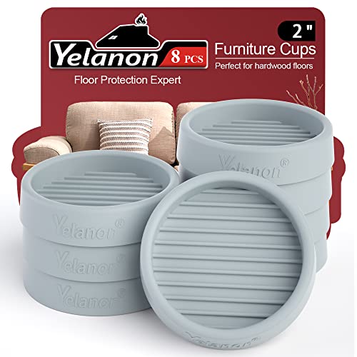 Yelanon Furniture Coasters 8-Pack - 2” Round Non-Slip Caster Cups, Rubber Floor Protectors for Hardwood Floors, Anti-Skid Grippers for Bed, Couch & Chair Legs - Gray - color: 8pcs2"round Gray