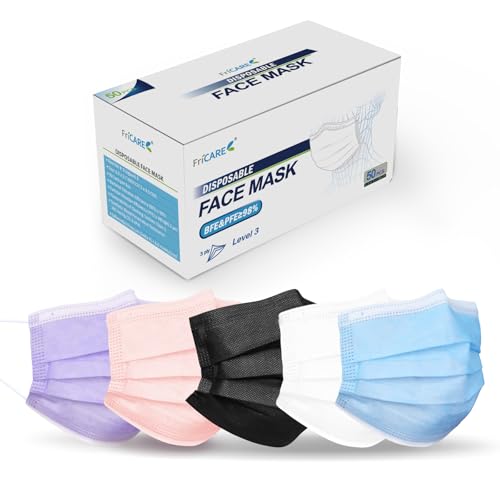 FriCARE Disposable Face Masks, 3-Ply ASTM Level 3 Medical Grade, FSA/HSA Eligible, Breathable & Comfortable for Allergy/Sun Protection, 50 Pack Twilight Harmony - color: Twilight Harmony