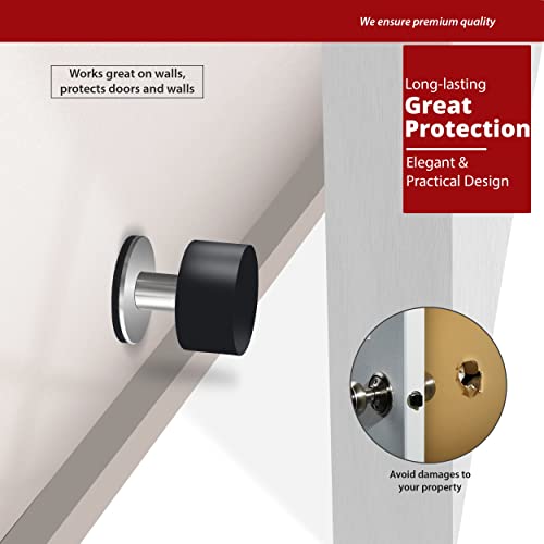 Door Stopper with Extra Sticker, Self-Adhesive Door Stop with Black Rubber Bumper & Stainless Steel Body - Heavy Duty Door Knob Wall Protector Sound Dampening for Home & Office Use - style: 1 Pack Black