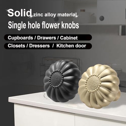 Cabinet Knobs 4 Pack Matte Black Drawer Pulls Kitchen Closet Dresser Cupboard Furniture Bathroom Bedroom Drawers Cabinets Hardware Flower Single Hole Knob Vanity Handles Solid Zinc Alloy Sunflower - color: Alloy Matte Black, size: 4pack