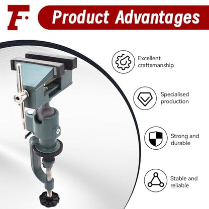 findmall Universal Table Vise 3" Aluminum Swivel Bench Vise 360 Degrees Rotating Fit for Holding Small Parts in Jewelry Hobby Model Making Electronics and More - color: Green