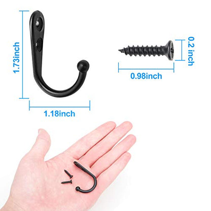 ZAYBOD 25 Pcs Black Wall Mounted Coat Hooks, Hanger Hook with 50 Pieces Screws for Hanging Hat, Towel, Key, Robe, Coats, Scarf, Bag, Cap, Coffee Cup, Mugs - color: 25PCS + Single Hook