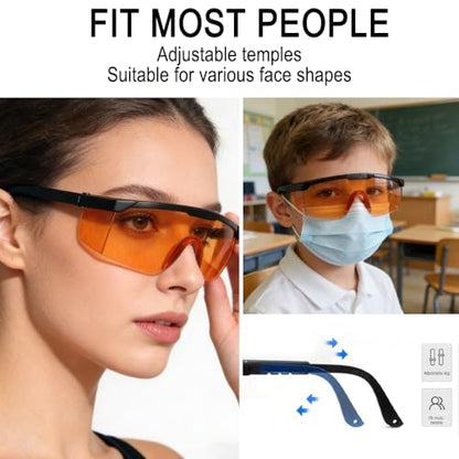 UV Light Safety Glasses Protection,UVC 400 Blue Light Blocking Protective Glasses Goggles,Ansi Z87 Adjustable Temples Eyewear, Shaded Shatterproof Scratch Resistant Safe Sunglasses with Case - color: Orange