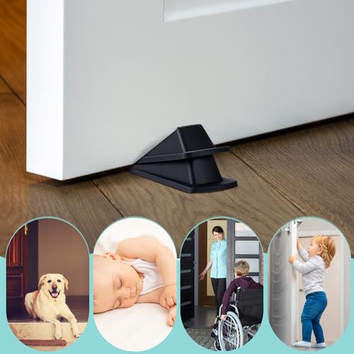 Frienda 60 Pcs Door Stoppers Bulk Rubber Stop Height up to 1.2 Inches Wedge Stopper for Heavy Duty Door Bottom Carpet Tile Concrete Wooden Floor (Black)