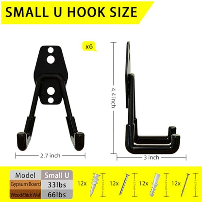 6 Pack Garage Hooks Heavy Duty with Anti-Slip Coating, Steel Utility Ladder Hooks for Hanging Garden Tools, Hoses, Ropes, Bikes and More (3in) - size: 3in