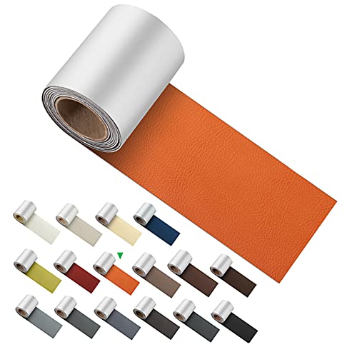 ILOFRI Leather Repair Patch Tape 3x60 inch, Strong Adhesion Backing Self Adhesive Leather Replacement for Couch, Car Seats, Boat Seats, Sofa, Upholstery. Bonded Leather Repair Roll - Orange - color: Orange, size: 3x60 inch