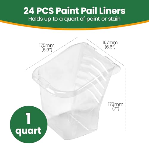 VOOMEY 24PCS Paint Pail Liners, Plastic Disposable Bucket Liner Set for Paint Cups,Holds Up to A Quart of Paint or Stain(Only Applicable to VOOMEY 4 inch Handheld Paint Cup) - color: 24 Pcs Paint Pail Liners