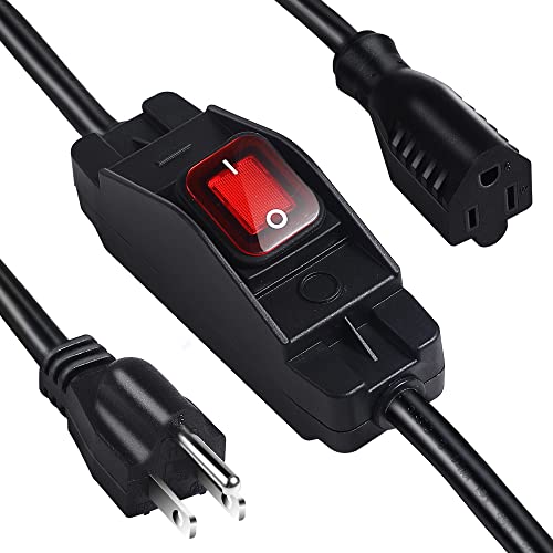 Outdoor Extension Cords with Switch Waterproof Switch 3 Prong Extension Cord with Inline Cord Switch, Heavy Duty Extension Cord 125v/250v Black Sjtw Extension Cord(1.5 Ft) - color: Black, size: 1.5 FT
