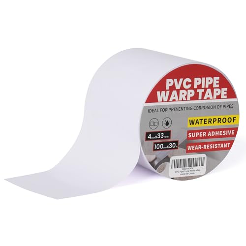 TAPEBEAR Corrosion Protection Pipe Tape, Pipe Wrap Tape for Drain Pipe, Metal Electrical Outdoor Underground Pipe, Waterproof PVC White Tape, Duct Anti-Corrosion and Protection, 4Inch x 33Yard - size: 4inch x 33yard