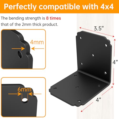 4x4x3.5 L Brackets Heavy Duty for Pergola, (8pcs) Angle Bracket Metal Corner Brace for Wood,Deck, Shelf, Fence - size: 4x3.5 inch ( 8 Pack )