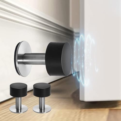 2Pcs Door Stoppers, Self Adhesive Rubber Bumper wall Door Bottom Stopper Knobs Baseboard with 2 Sticker for Floor Shower Refrigerator - color: Black, size: 2 Pack - 1.65 inches