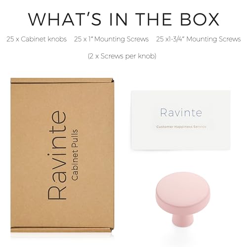 Ravinte 25 Pack Drawer Pulls 1-1/4 Inch Pink Kitchen Cabinet Knobs Solid Round Dresser Handles for Simple Cupboard Hardware - color: Pink