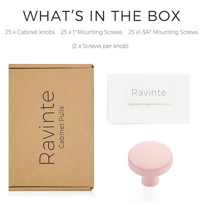 Ravinte 25 Pack Drawer Pulls 1-1/4 Inch Pink Kitchen Cabinet Knobs Solid Round Dresser Handles for Simple Cupboard Hardware - color: Pink