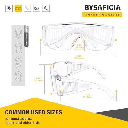 6 Pack Clear Safety Glasses Over Eyeglasses, ANSI Z87.1 Impact Resistant Polycarbonate Lens, Safety Goggles Over Glasses, Protective Eyewear for Lab, Construction, Outdoor Work