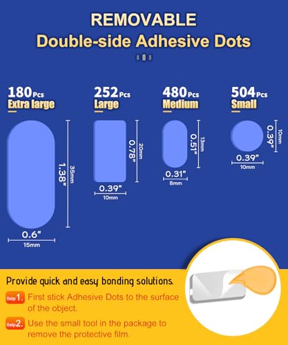PHIXBEAR Medium Mounting Putty No Residue, Double Sided Tape Glue Adhesive Dots Clear Museum Sticky Tack, Picture Hanging Strips Fixed Posters Decor Art Craft Party, 0.31 x 0.51 in (480 Pcs) - size: Medium-Standard