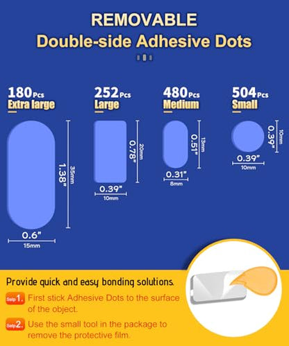 PHIXBEAR Medium Mounting Putty No Residue, Double Sided Tape Glue Adhesive Dots Clear Museum Sticky Tack, Picture Hanging Strips Fixed Posters Decor Art Craft Party, 0.31 x 0.51 in (480 Pcs) - size: Medium-Standard