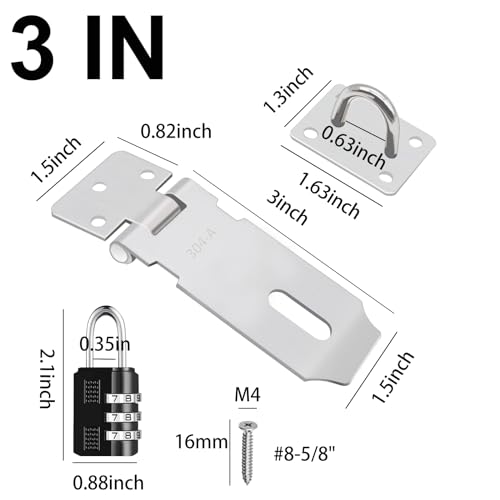 2Pcs Door Locks Hasp Latch,3 Inch 304 Stainless Steel Safety Packlock Clasp Hasp Lock Latch,Hinge Lock Padlock with Screws for Gates,Doors,Cabinets, Closets and More - style: 3INCH with CODE LOCK
