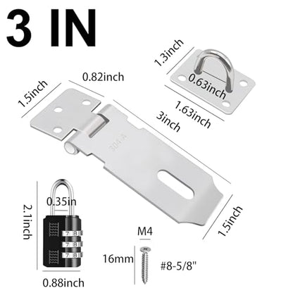 2Pcs Door Locks Hasp Latch,3 Inch 304 Stainless Steel Safety Packlock Clasp Hasp Lock Latch,Hinge Lock Padlock with Screws for Gates,Doors,Cabinets, Closets and More - style: 3INCH with CODE LOCK