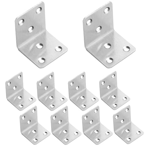 10pcs 90 Degree Right Angle Brackets, Zinc Plated Steel Corner Bracket with Screws, 40x40x40mm L Shape Reinforced Metal Brace Repair Connector Joint for Wood Furniture Shelf Table Desk Chair - color: 10pcs 40x40x40mm