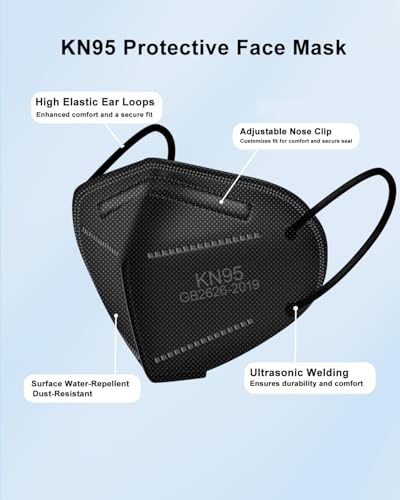 KN95 Face Masks 50 Pack, 5 Layer Breathable Disposable Cup Dust Safety Masks Individually Wrapped， - color: Black 50 Pack