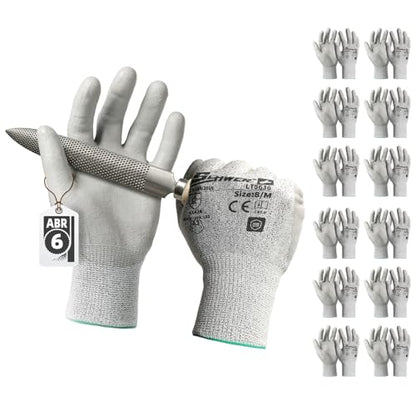 Schwer 12 Pairs Safety Work Gloves with Certified Level 6 Abrasion Resistance, ANSI A2 Cut Resistant Working Gloves with Grip for General Use, Construction, Gardening, Mechanic, 3D-Comfort, LT5636, M - size: Medium, style: 12 Pairs