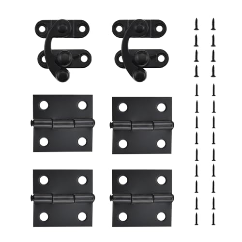 Antique Vintage Black Left Latch Hook and Hinge with Matching Screws Kit for Decorative Jewelry Box Cabinet Suitcase and DIY Handicrafts (2X Hasp Catch + 4X Hinges) - color: Left Latches