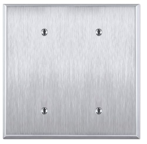 OVERSIZED 2 Gang Blank Stainless Steel Light Switch Cover - Jumbo Two Gang Blank (no holes) Metal Wall Plate, 430 Stainless Steel - Satin finish, UL Listed, Made in USA, 5.5 x 5.5 Inches - color: 2 Gang Blank