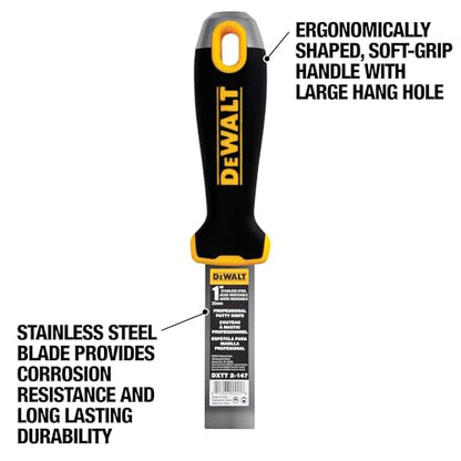 DEWALT 1" Putty Knife | Stainless Steel w/Soft Grip Handle | DXTT-2-147 - size: 1-Inch