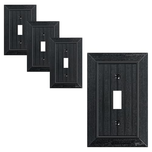 4-Pack Classic Beadboard Single Toggle Light Switch Cover Plate, Unbreakable Polycarbonate Decorative Switch Plate Covers, Matte Black 1 Gang Wall Plate - color: Matte Black, size: 1 Toggle 4pk