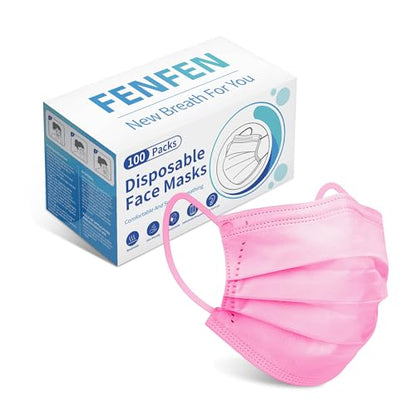 Disposable Face Mask For Adults - Travel Essentials, 100 Pack Individually Wrapped, 4 Ply Protection,Safety Masks Disposable - color: Pink
