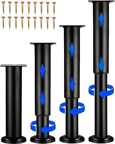 4 PCS Adjustable Height Bed Support Legs [with 18PCS Screws] for Bed Frame/Bed Center Slat, Heavy Duty Furniture Replacement Legs 7.08-12.2 inch for Sofa/Cabinet/Couch/Dresser/Table (Black) - color: Black, size: (4Pcs) 7.08-12.2 inch