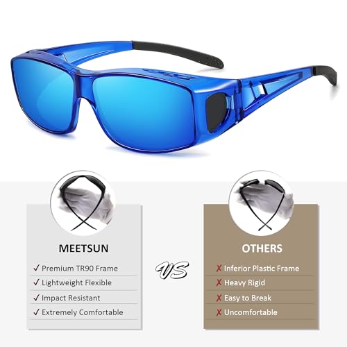 MEETSUN Fit Over Glasses Sunglasses for Men Women,Wrap Around Sunglasses Polarized UV400 Protection - color: (Z1)-dark Blue-blue Mirror Lens