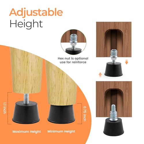 NEWBYTEK Adjustable 1/4" Rubber Threaded Furniture Levelers - 8 Pack | Screw-in Table Chair Feet Glides for Chairs, Tables, Cabinets, Patio Furniture - size: 1/4-20 Thread, 8 Pack