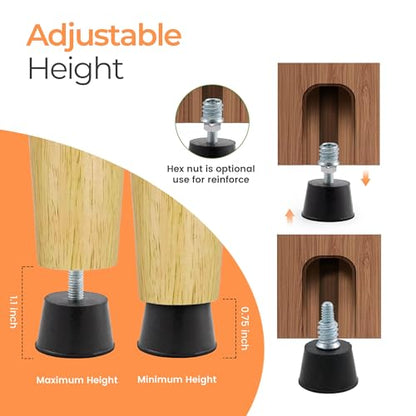 NEWBYTEK Adjustable 1/4" Rubber Threaded Furniture Levelers - 8 Pack | Screw-in Table Chair Feet Glides for Chairs, Tables, Cabinets, Patio Furniture - size: 1/4-20 Thread, 8 Pack