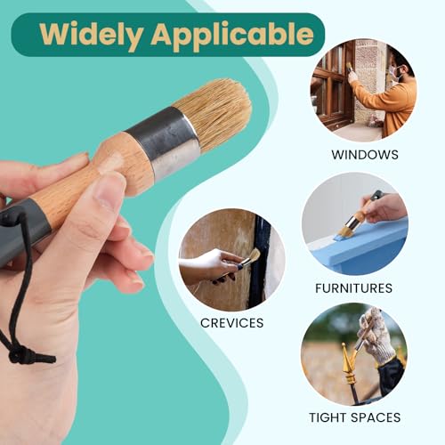 Mister Rui Chalk Wax Paint Brush, 3pcs, Chalk Paint Brushes for Furniture, Small Wax Brush for Acrylic Paint, Milk Paint, Natural Bristles Stencil Brushes, No Shedding - size: 3pcs, Small