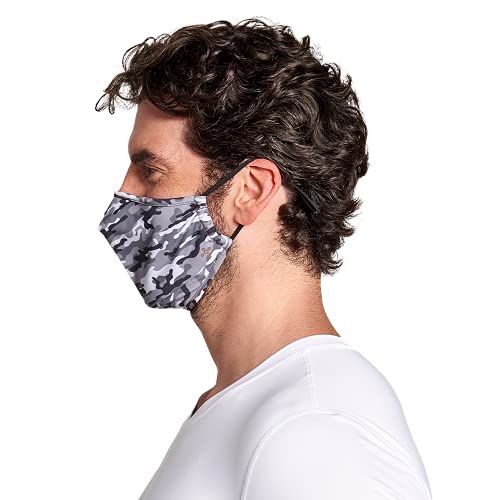Tommie Copper Community Wear Face Masks I Double Lined, Copper Infused, Ear Straps & Nose Wire, Face Covering (Pack of 2) - style: Black & Grey Camo