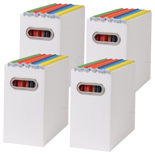 Collapsible File Organizer Box with Handle,12.20x5.11x9.84Inches, Filing Organizer for Home or Office, Small Portable File Box(4 Packs, White) - color: White, style: 4 Packs