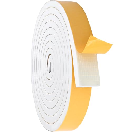 ToLanbbt White Door Window Weather Stripping Self Adhesive Foam Tape High Density Foam Sealing Strip Window Insulation Weatherproof Gasket Tape for Doors and Windows (1/2" W X 1/4" T X 33') - color: White, size: 1/2 In x 1/4 In x 33Ft