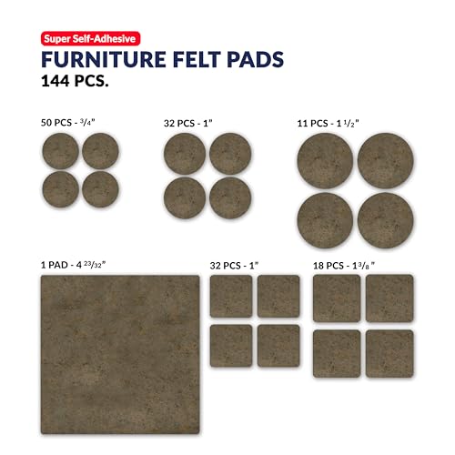 Furniture Felt Pads Brown 144 Pcs Strong Self Adhesive Protectors for Hardwood Floors Laminate Flooring Furniture Feet Chair Legs Table Cabinet Couch Non Scratch Peel Stick Felt Pad Set for All Floors - size: 144 pcs. Brown