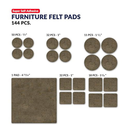 Furniture Felt Pads Brown 144 Pcs Strong Self Adhesive Protectors for Hardwood Floors Laminate Flooring Furniture Feet Chair Legs Table Cabinet Couch Non Scratch Peel Stick Felt Pad Set for All Floors - size: 144 pcs. Brown