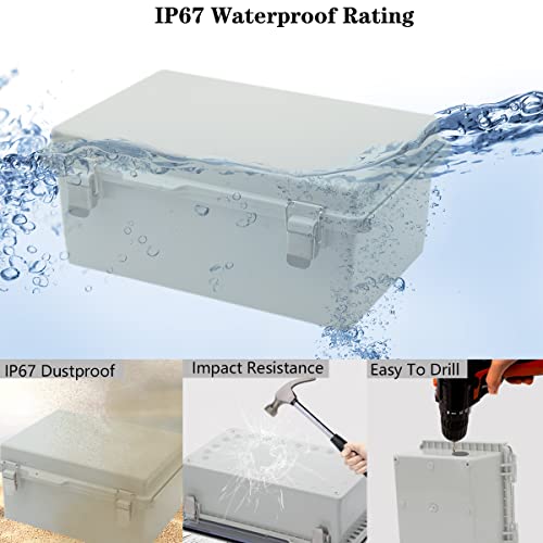 Zulkit Junction Box,IP67 Waterproof Electrical Box Hinged Cover Stainless Steel Buckle Plastic Enclosure for Project w Mounting Plate Wall Bracket and 2 Cable Gland Grey 10.2 x 6.3 x 3.9 Inch - color: Grey Cover, size: 10.2" x 6.3" x 3.9"